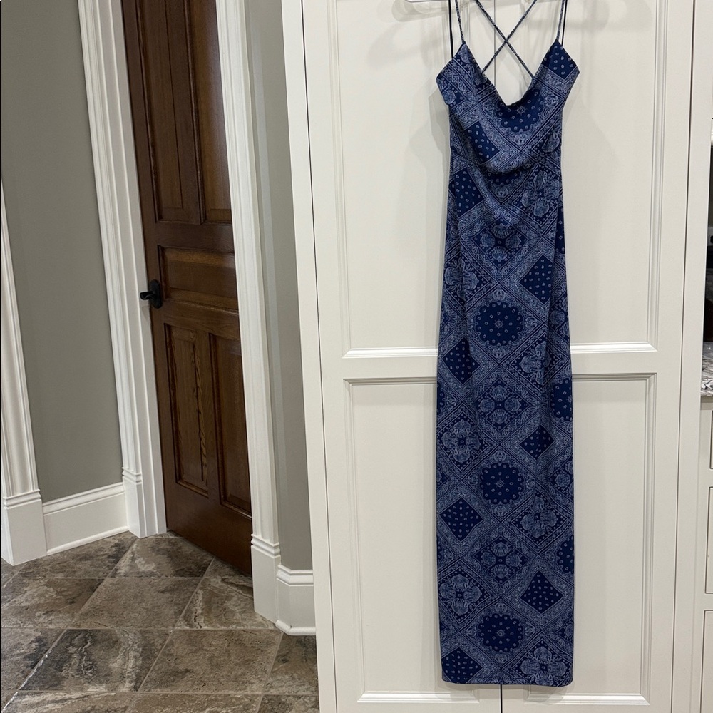 Lovely Day Maxi Dress from Plush Boutique size Large Blue Boho floral print cami
